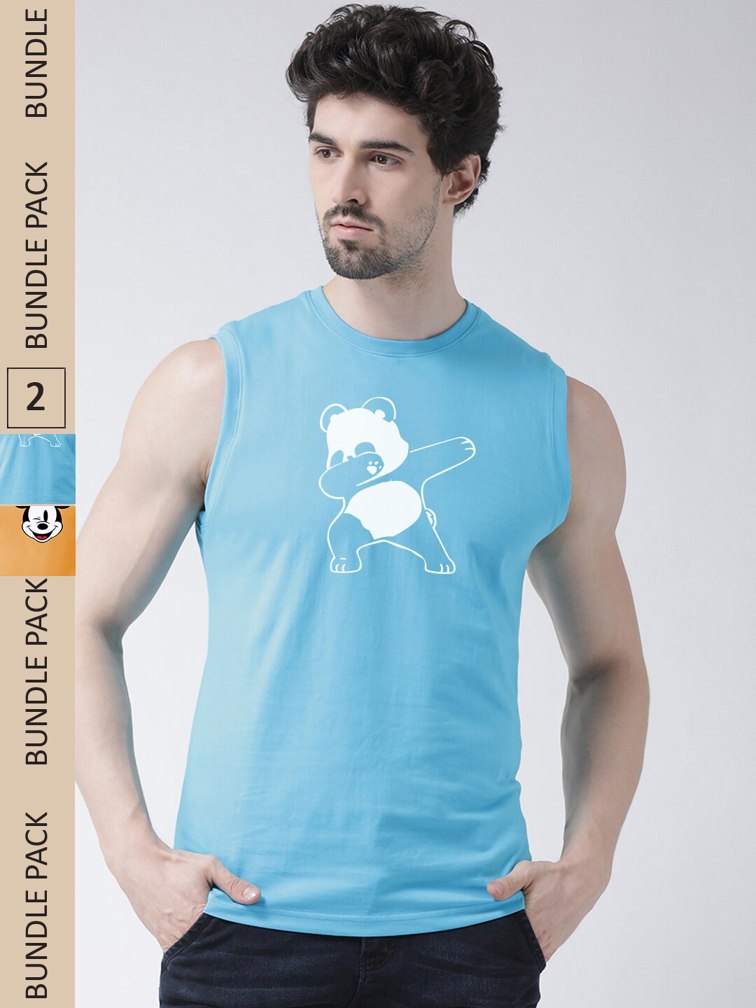 Friskers Pack Of 2 Graphic Printed Sleeveless Slim Fit Pure Cotton Sports T-shirt