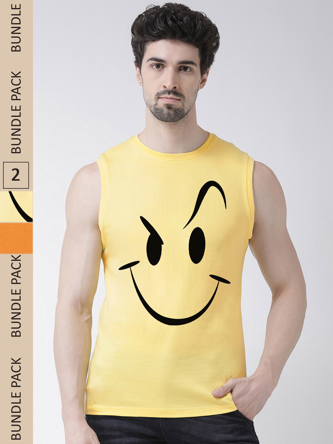 Friskers Pack Of 2 Graphic Printed Sleeveless Slim Fit Pure Cotton T-shirts