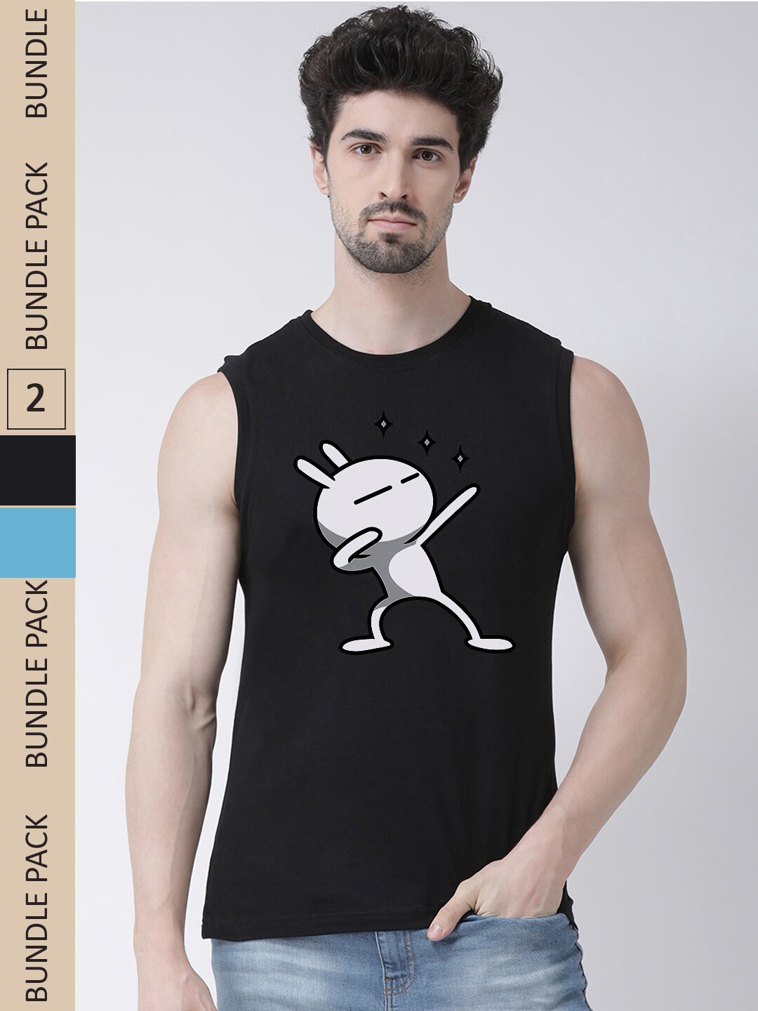 Friskers Pack Of 2 Graphic Printed Sleeveless Slim Fit Pure Cotton T-shirts