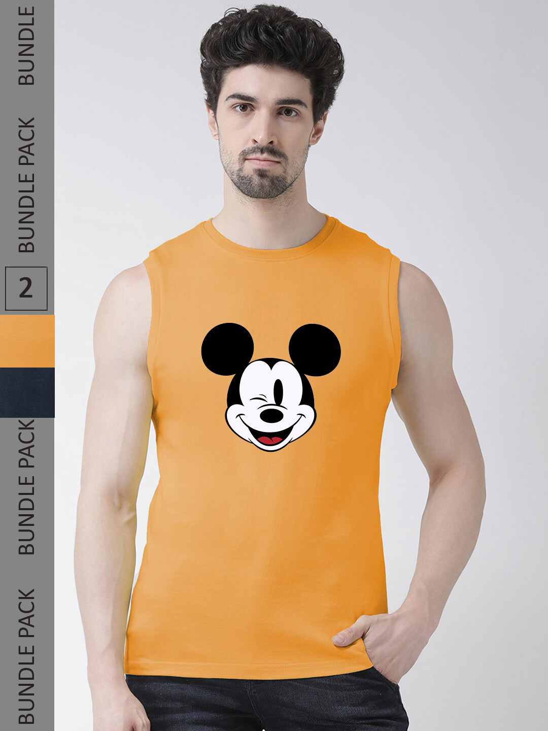 Friskers Pack Of 2 Mickey Mouse Graphic Printed Pure Cotton Slim Fit T-shirts