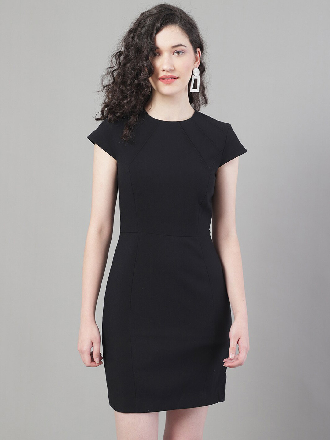 NoBarr Round Neck Cap Sleeves Sheath Formal Dress