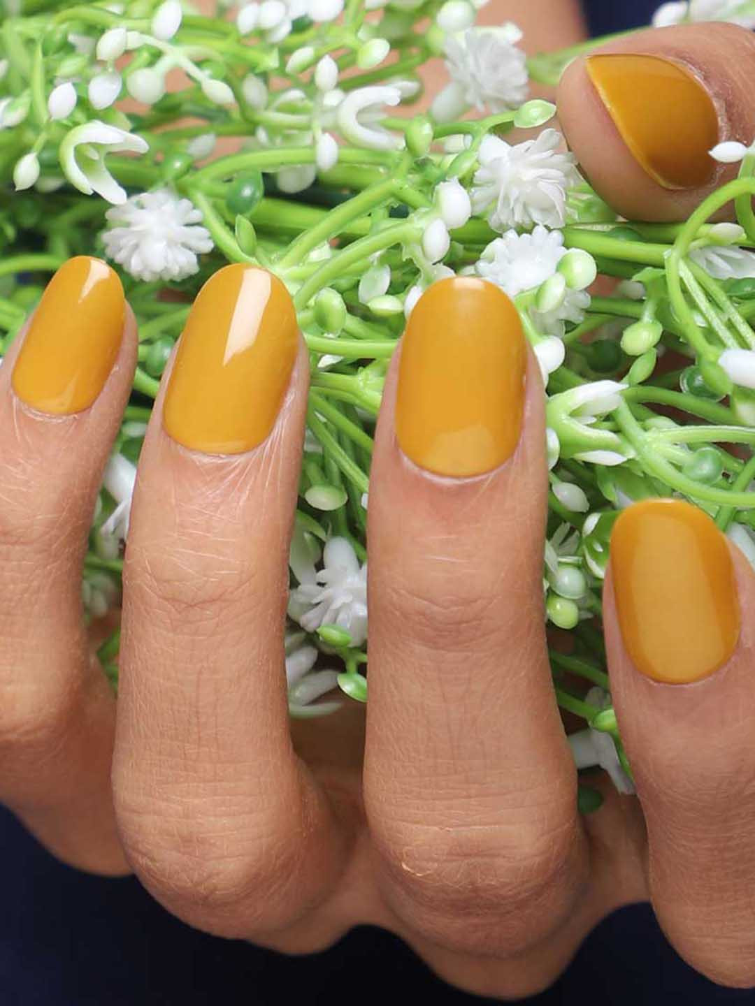 LICK 24 Pcs Glossy Oval Fake Artificial Press On Nails - Mustard Yellow