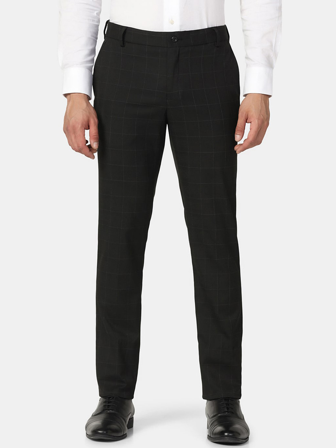 Blackberrys Men Checked Low-Rise B-91 Slim Fit Formal Trousers