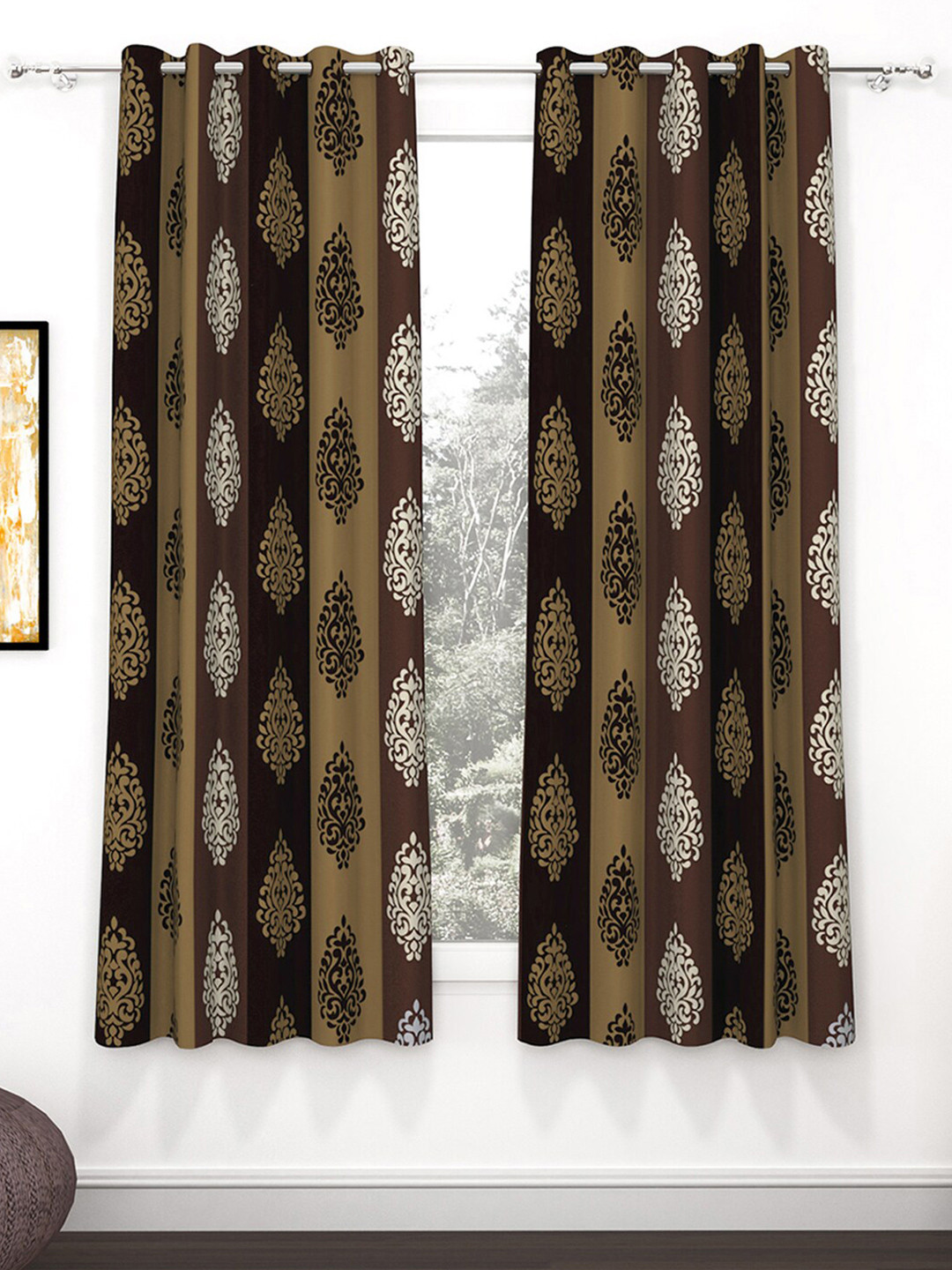 Story@home Nature Brown & White 2 Pieces Ethnic Motifs Printed Window Curtains
