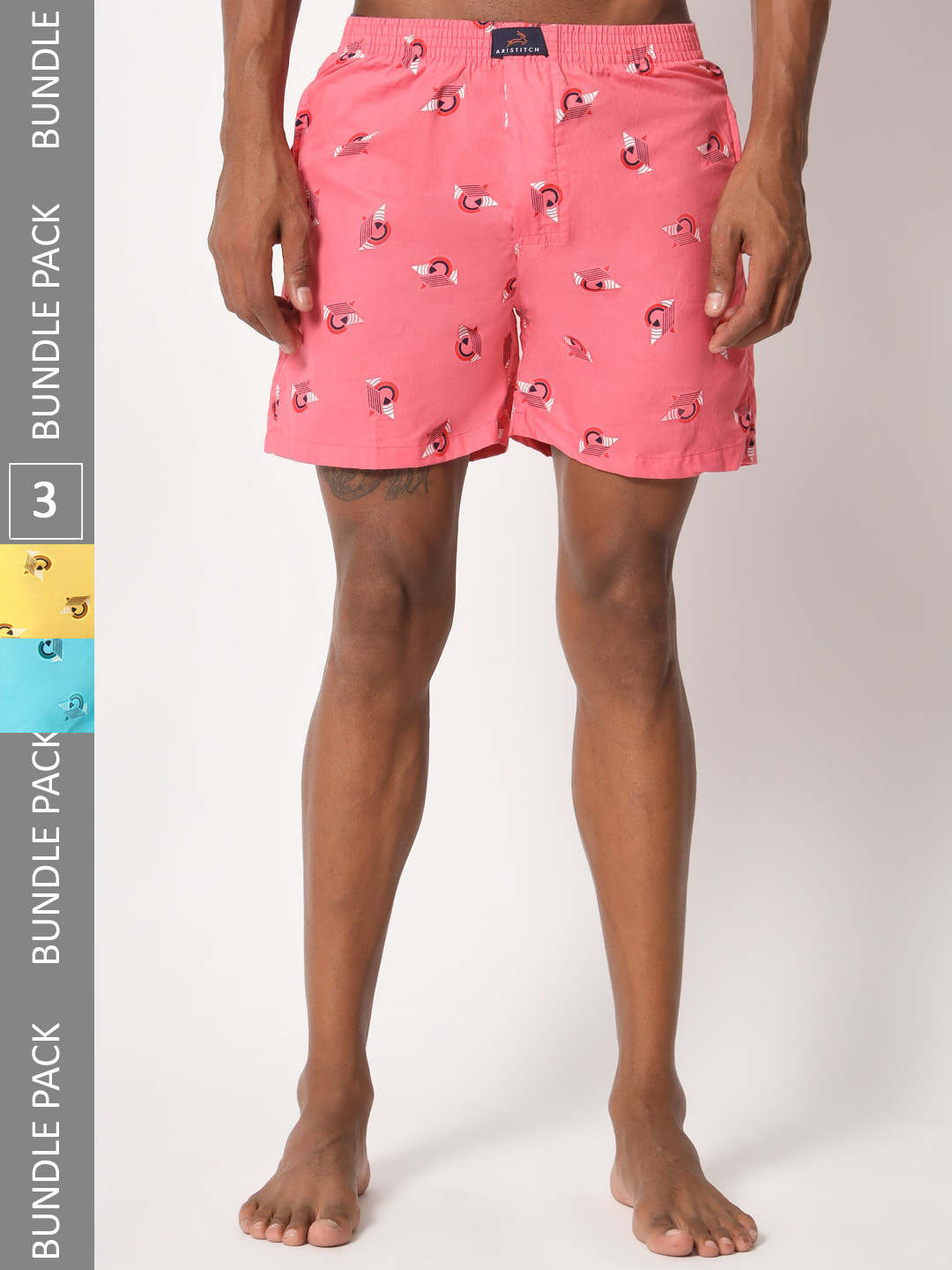 Aristitch Men Pack Of 3 Conversational Printed Mid-Rise Cotton Shorts