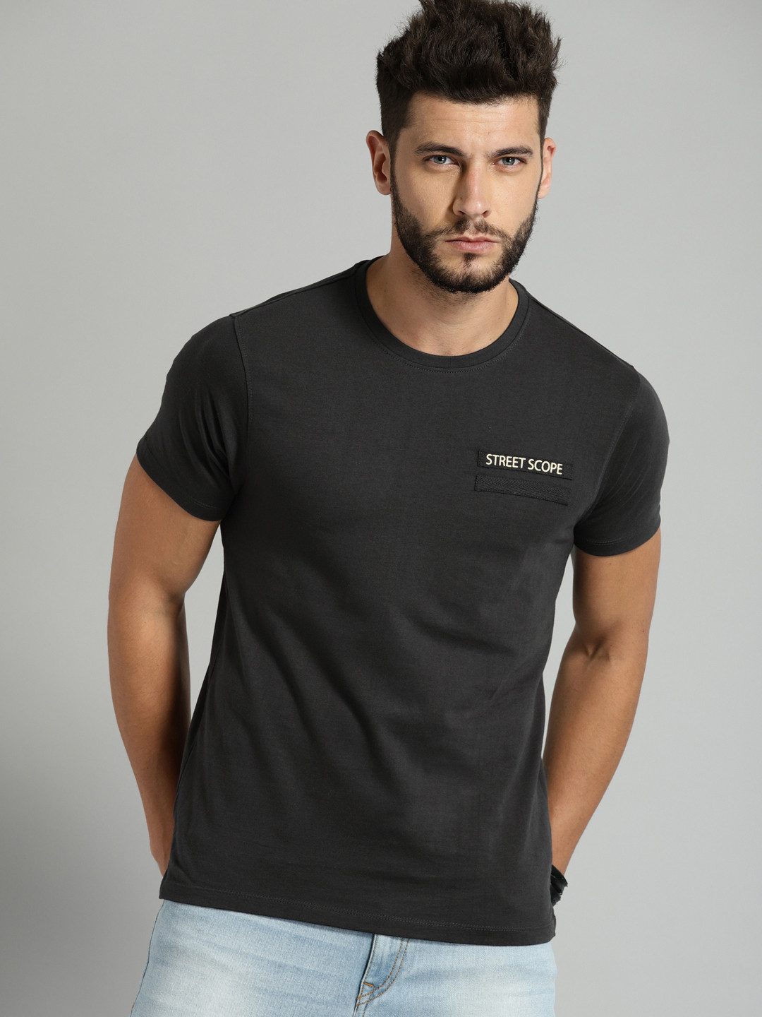 Buy Roadster Men Charcoal Grey Solid 