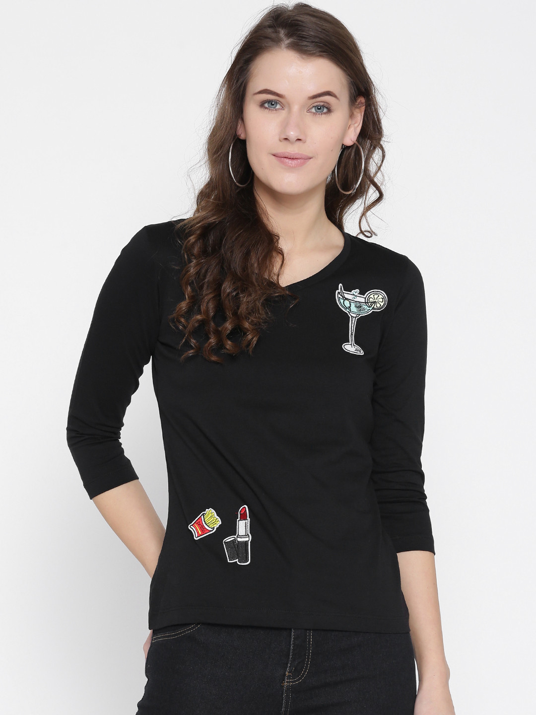 Style Quotient Women Black Solid V-Neck T-shirt