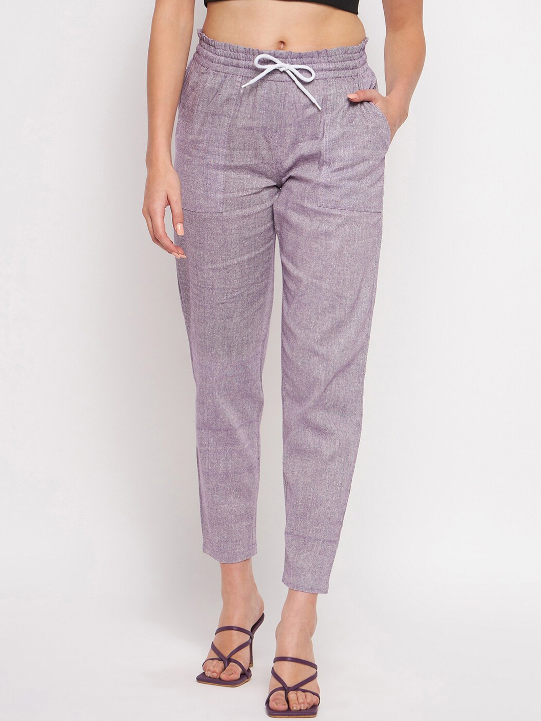 BRINNS Women Textured Relaxed Straight Leg Straight Fit Trousers