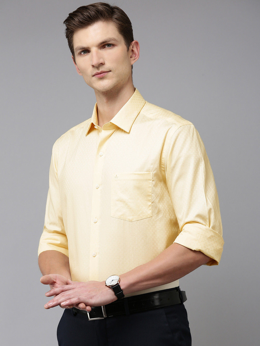 Arrow Pure Cotton Self Design Original Slim Fit Textured Formal Shirt