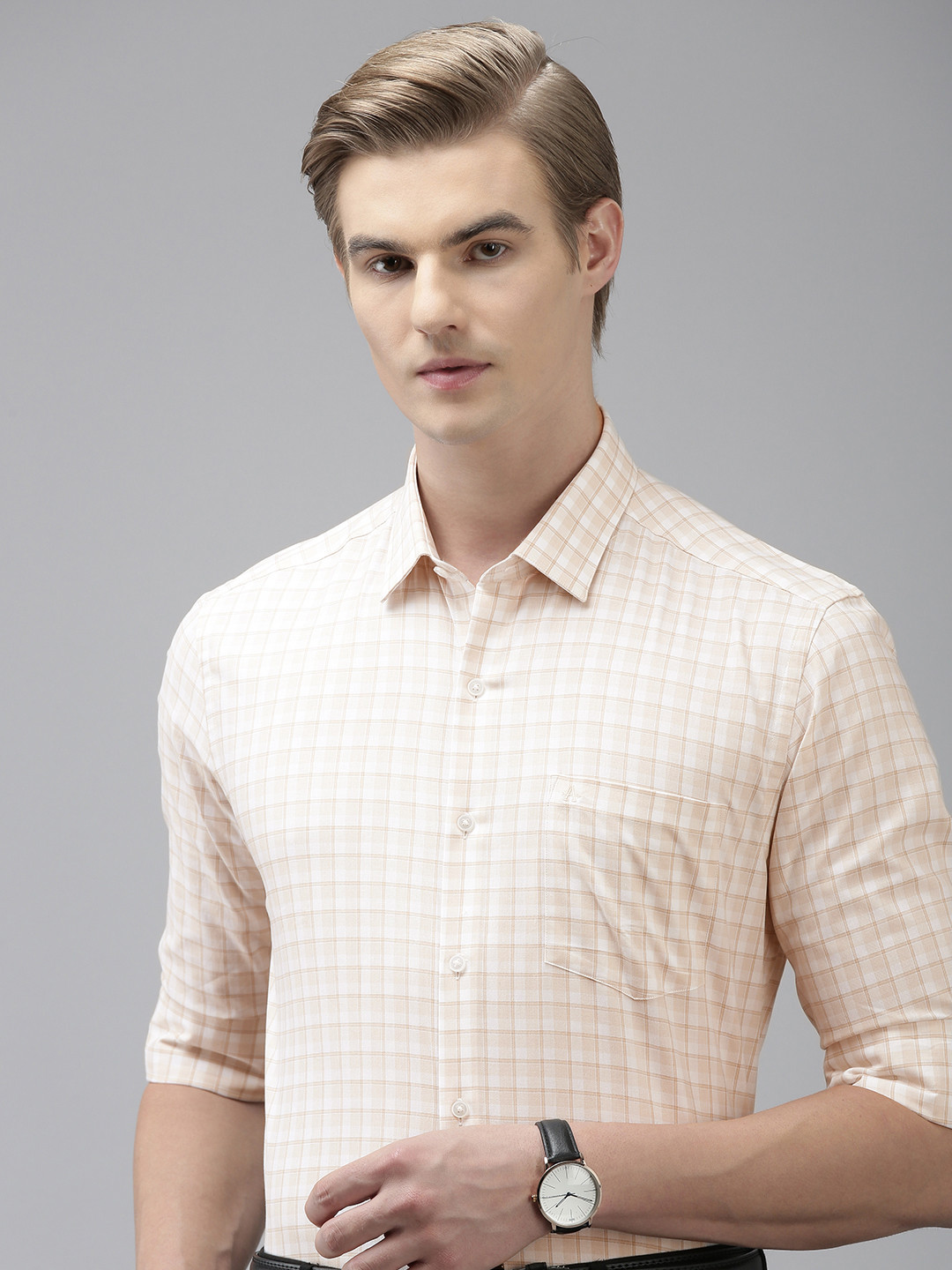 Arrow Men Pure Cotton Manhattan Slim Fit Checked Formal Shirt