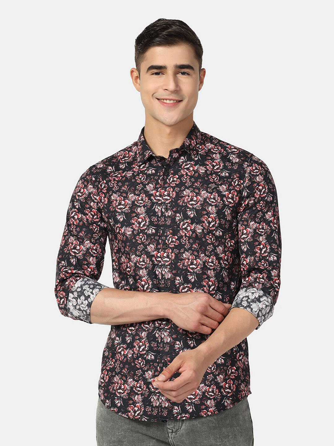 Blackberrys Floral Printed Pure Cotton Slim Fit Casual Shirt