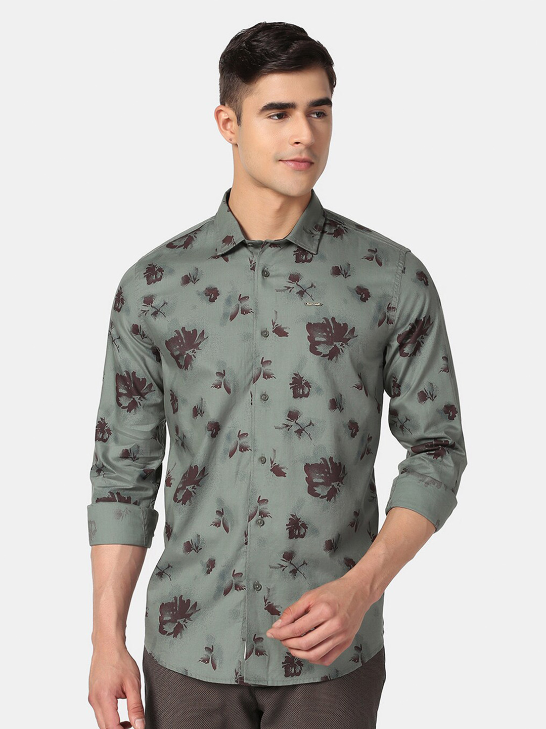 Blackberrys India Slim Floral Printed Pure Cotton Casual Shirt