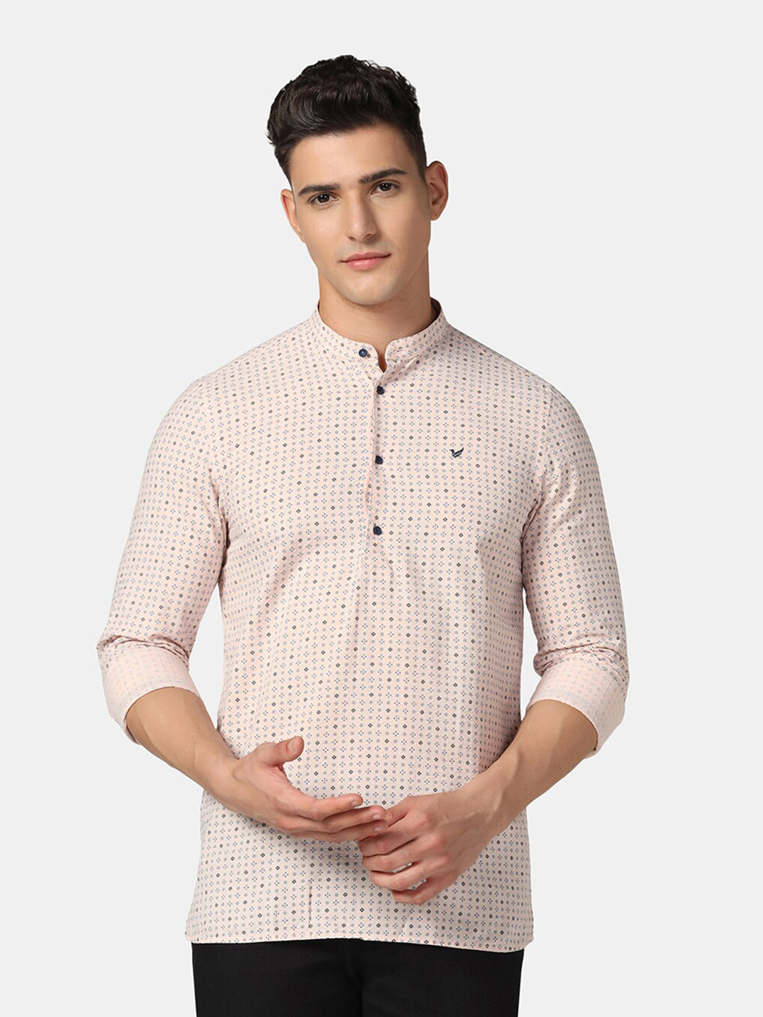 Blackberrys Indian Slim Micro Ditsy Printed Mandarin Collar Slim Fit Casual Shirt
