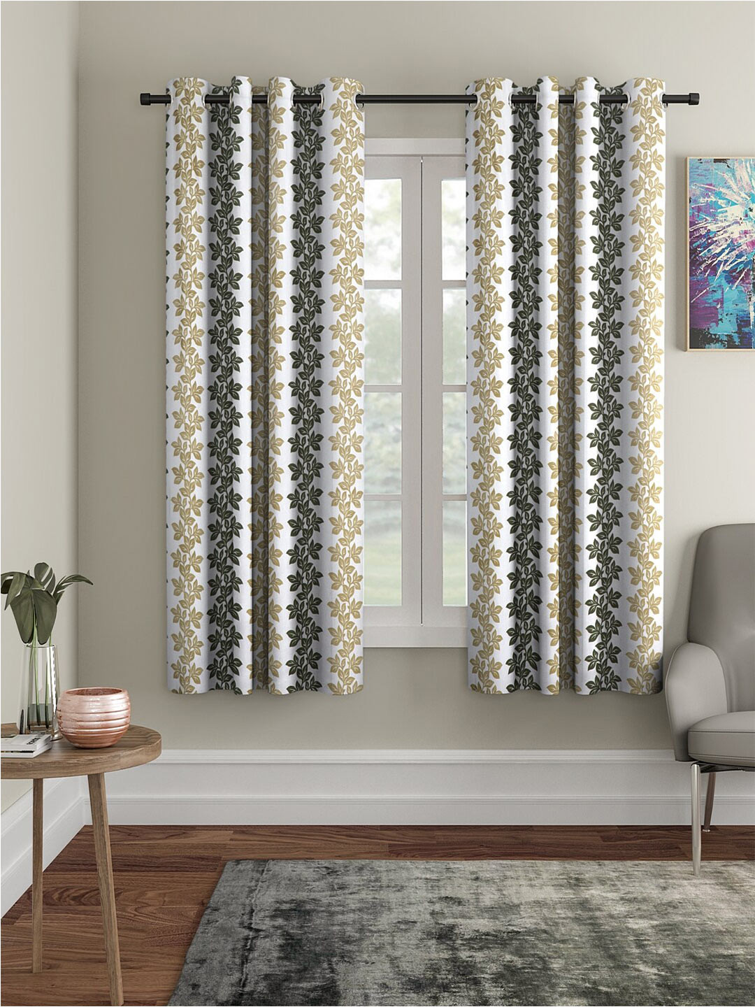 Cortina Olive Green & Red 2 Pieces Quirky Printed Window Curtains