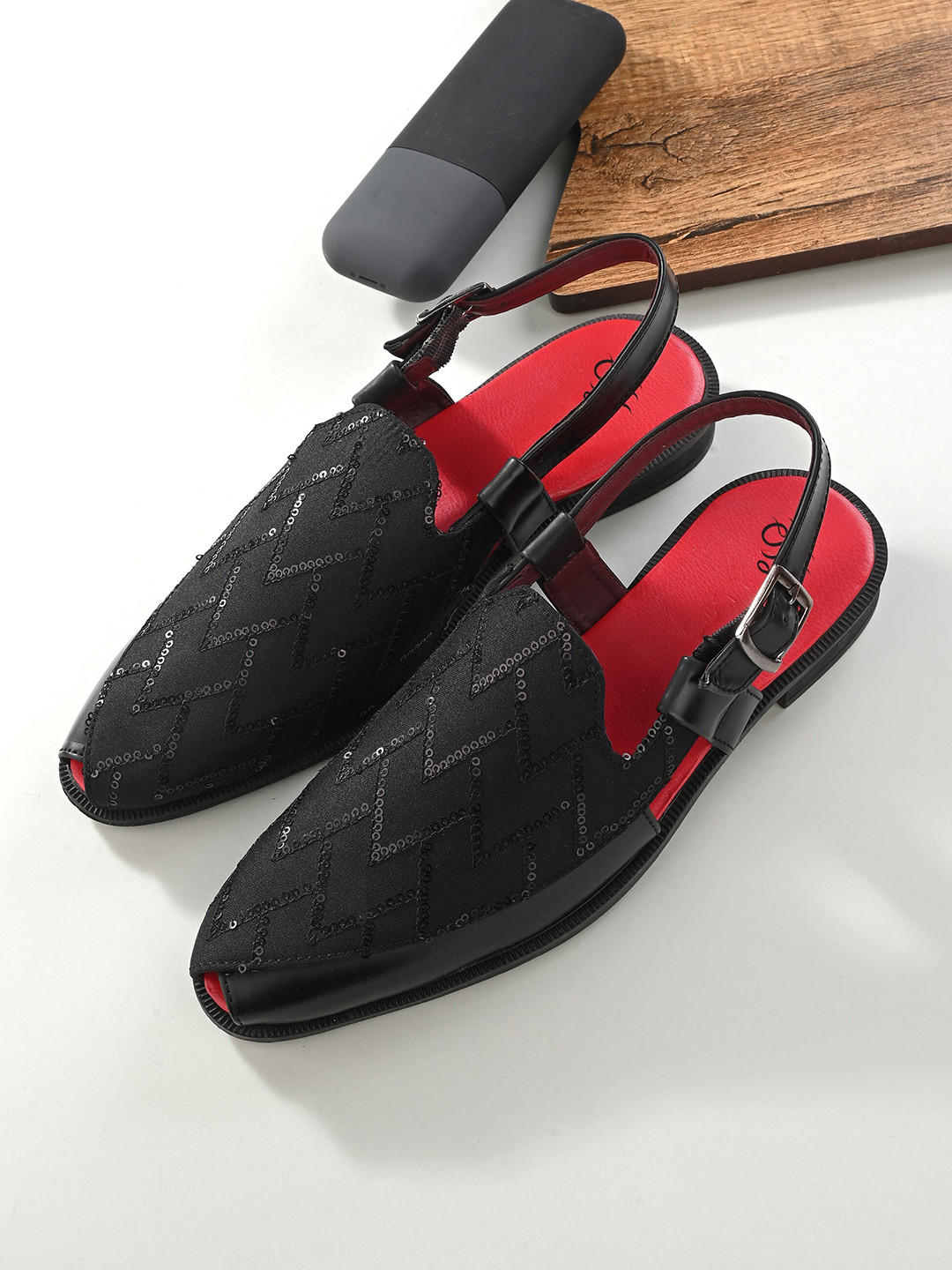 House of Pataudi Men Embellished Comfort Shoe-Style Sandals With Buckle