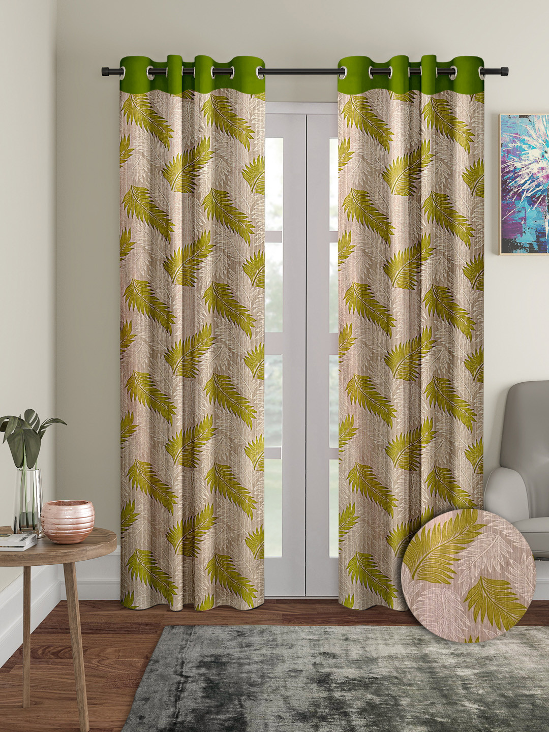 Cortina Olive Green & White 2 Pieces Quirky Printed Door Curtains