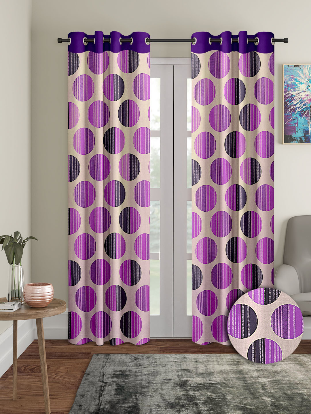Cortina Purple & Cream 2 Pieces Geometric Printed Door Curtains