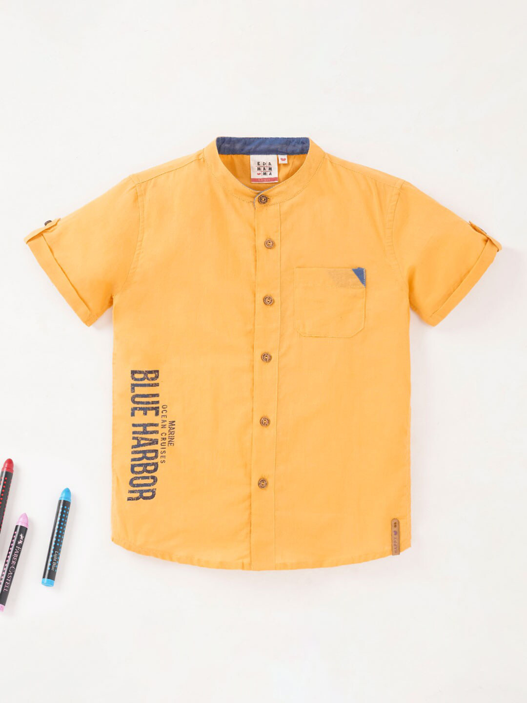 Ed-a-Mamma Boys Band Collar Typography Printed Opaque Casual Shirt