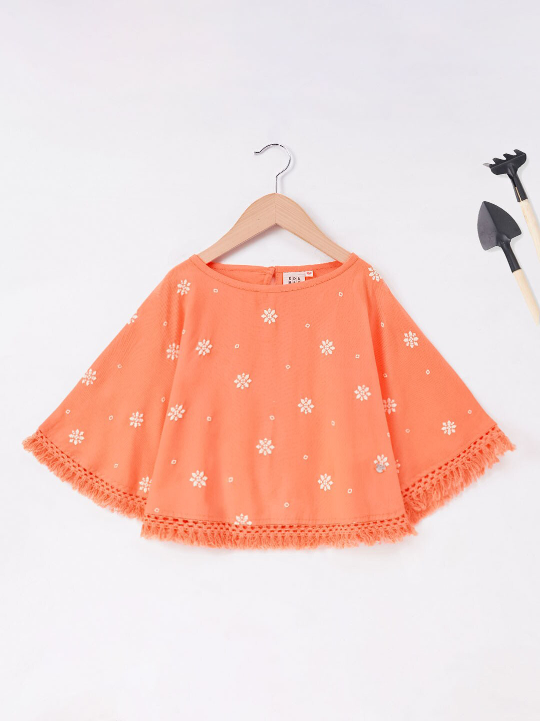 Ed-a-Mamma Girls Floral Printed Flared Sleeve Cape Top