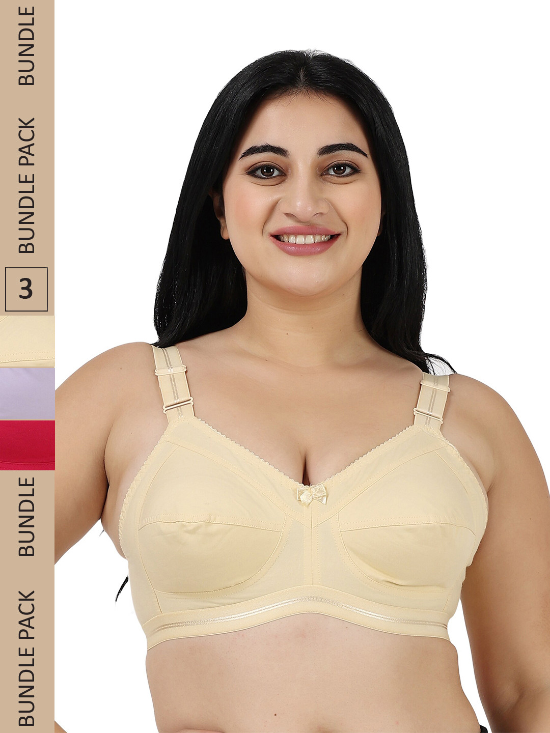 LADYLAND Pack Of 3 Assorted Non Padded Full Coverage All Day Comfort Cotton T-shirt Bra