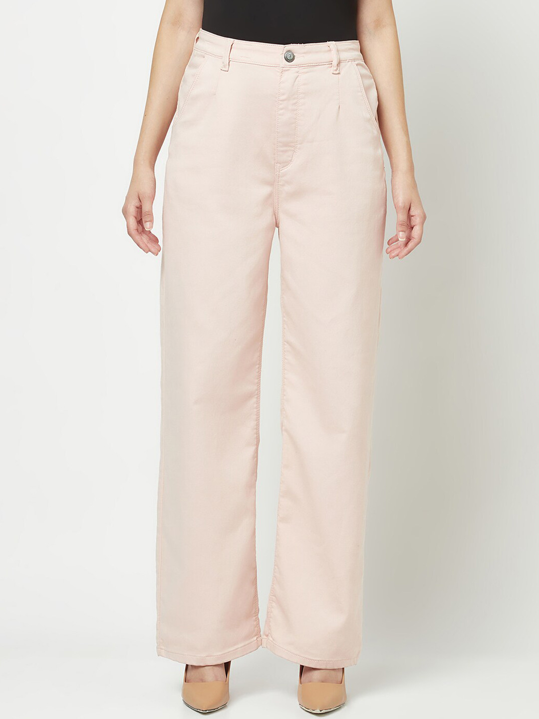 Crimsoune Club Women Straight Fit Mid Rise Stretchable Wide Leg Jeans