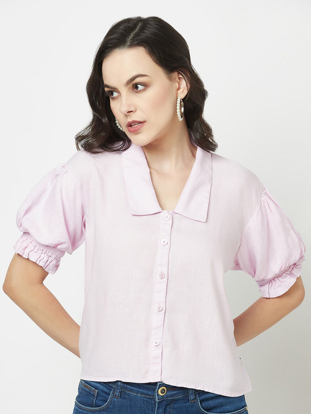 Crimsoune Club Peter Pan Collar Puff Sleeves Casual Shirt