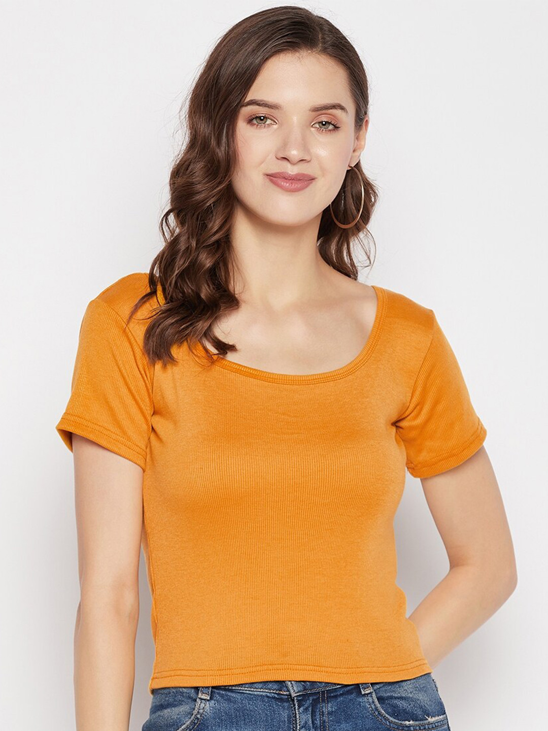 Clora Creation Scoop Neck Yellow Top