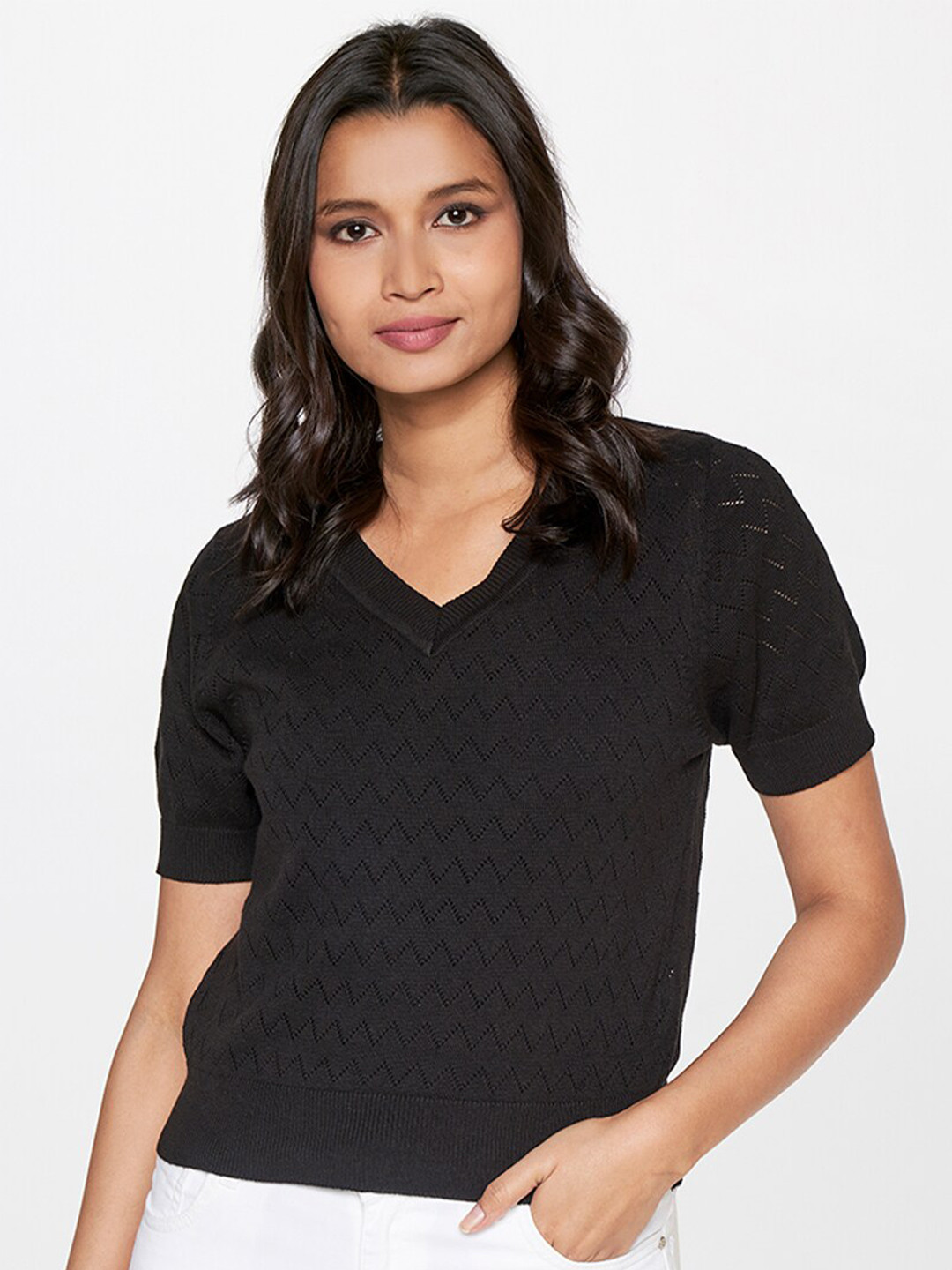 AND Self Design V-Neck Regular Top