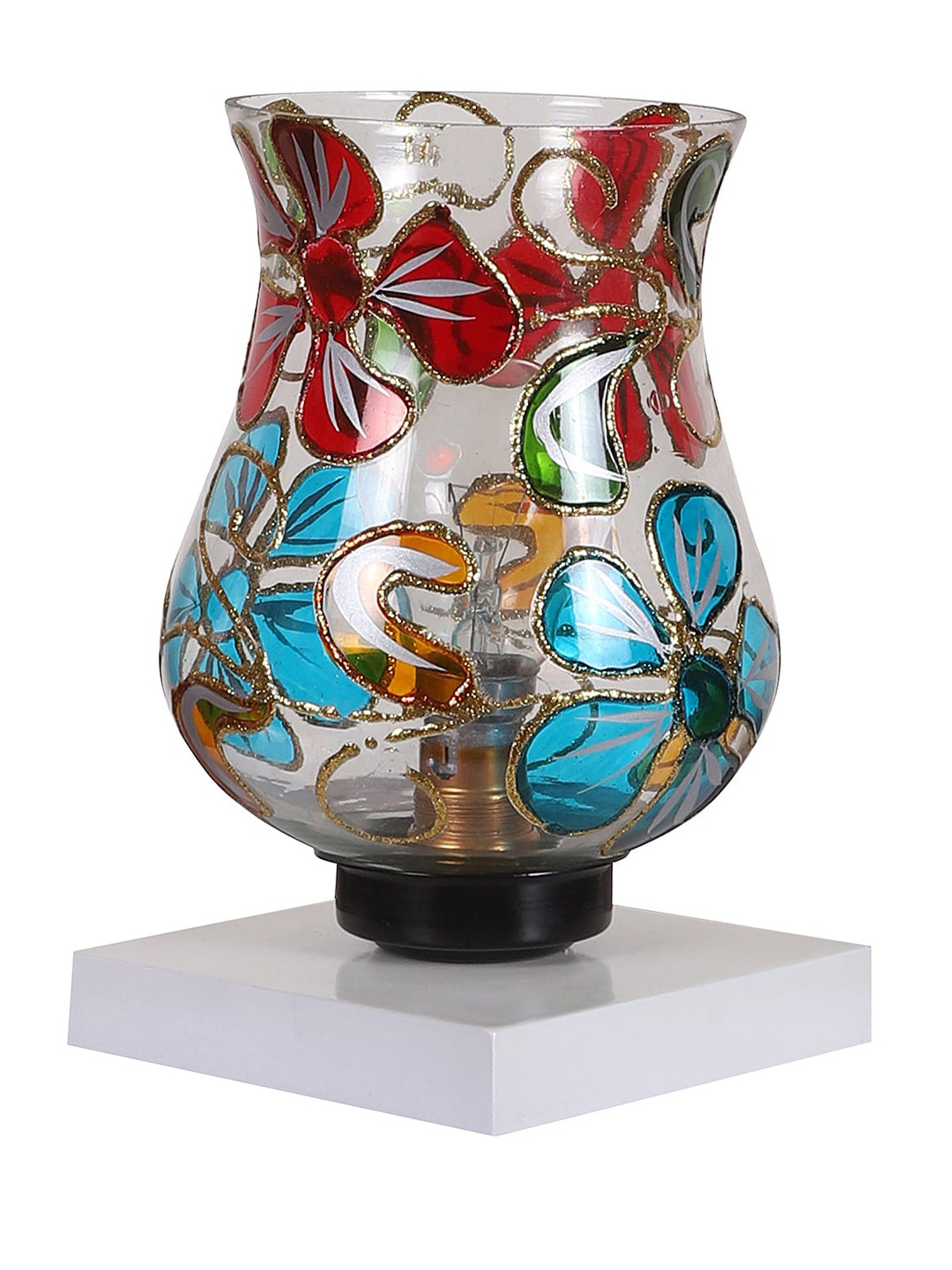 Devansh Blue & Red Mosaic Design Glass Shade Table Lamp