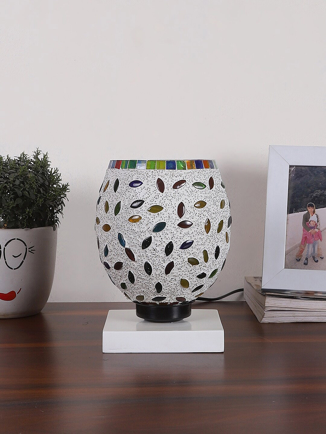 Devansh White & Red Mosaic Design Glass Shade Table Lamp