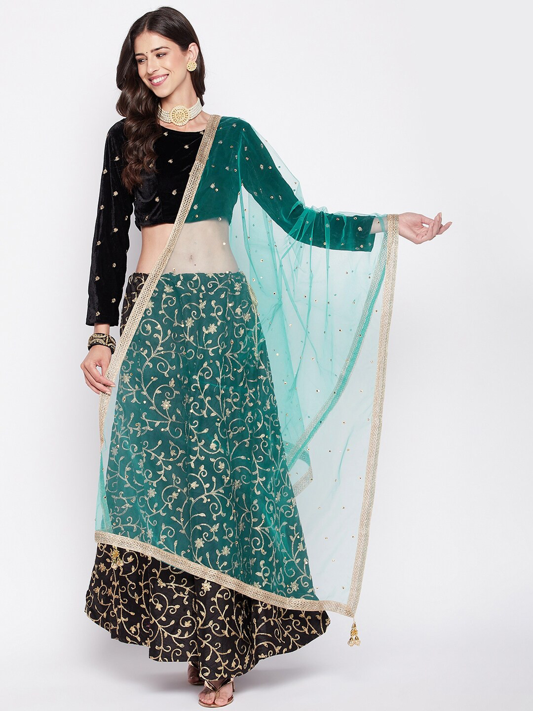 Clora Creation Embroidered Net Dupatta With Sequinned
