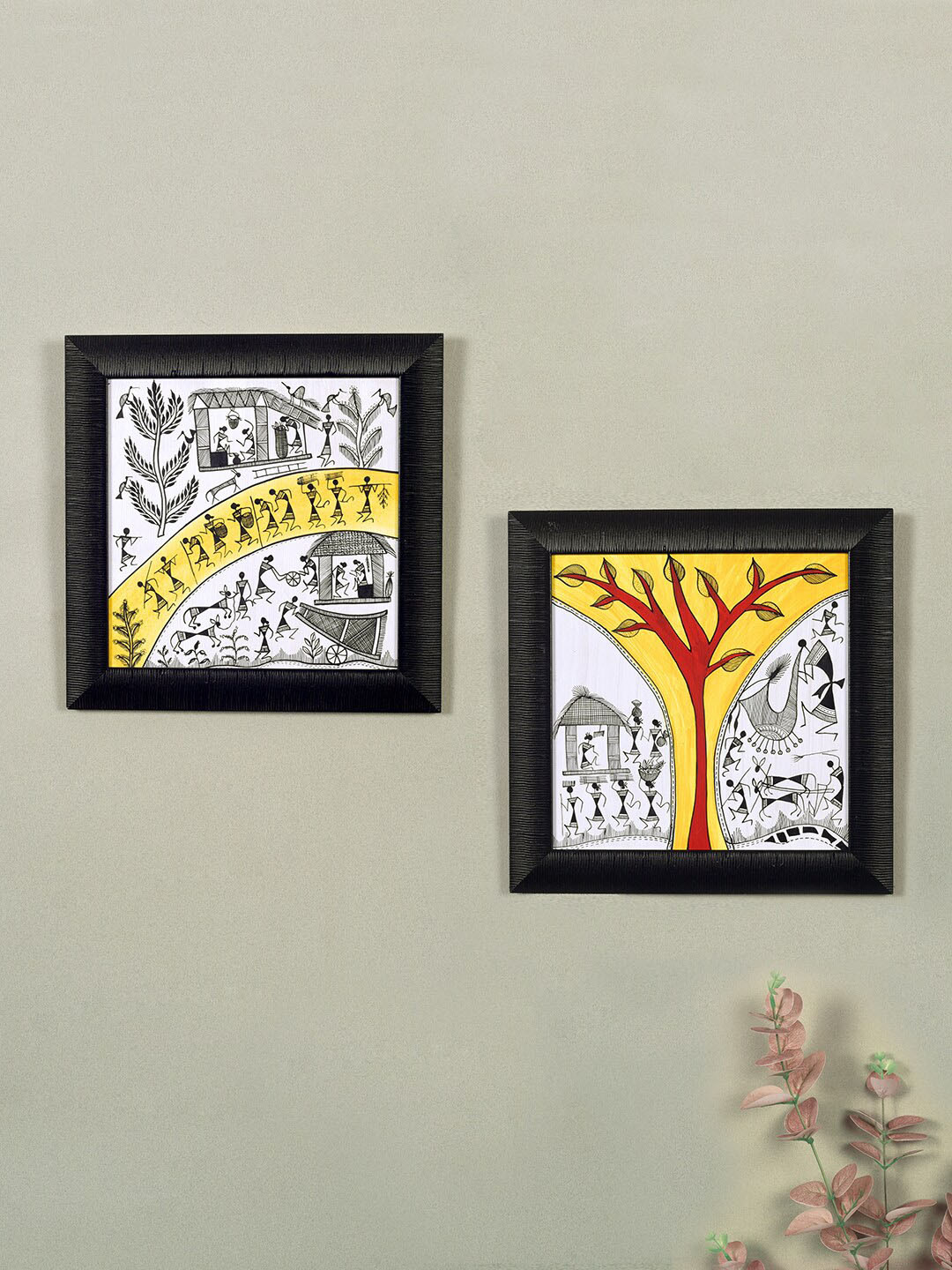 AAKRITI ART CREATIONS 2 Pcs Black & White Tree Painting Framed Wall Art