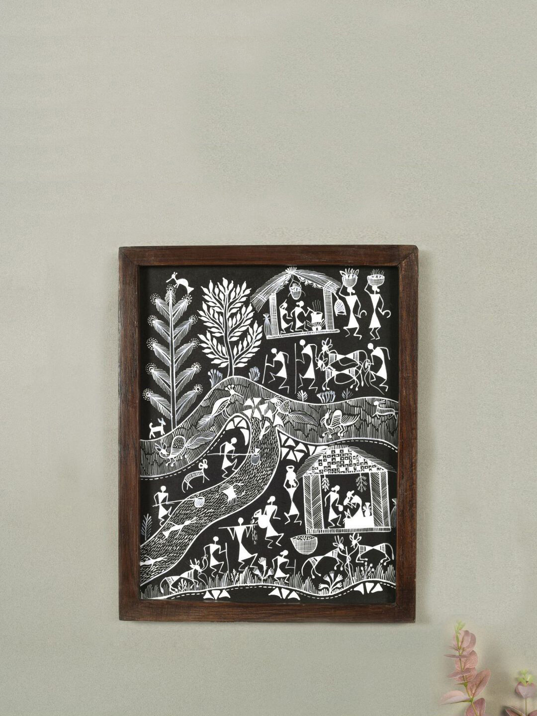 AAKRITI ART CREATIONS Black & White Warli Tribal Marriage Painting Wall Art