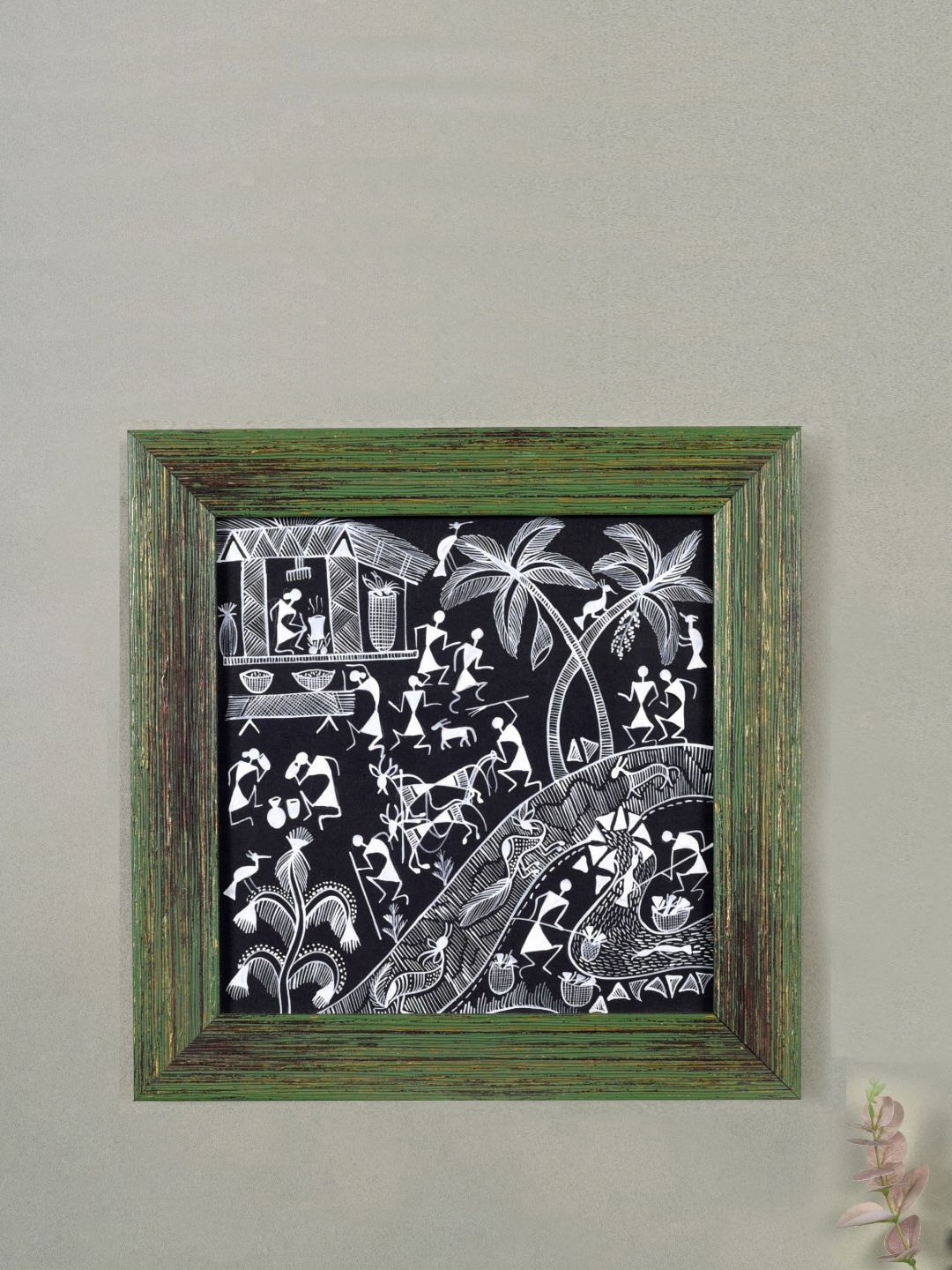 AAKRITI ART CREATIONS Navy Blue & White Warli Agriculture Painting Wall Art