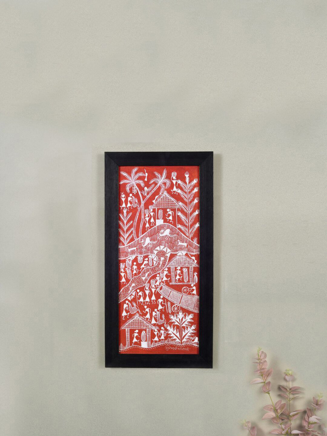 AAKRITI ART CREATIONS Red & White Gerua Warli Painting Wall Art