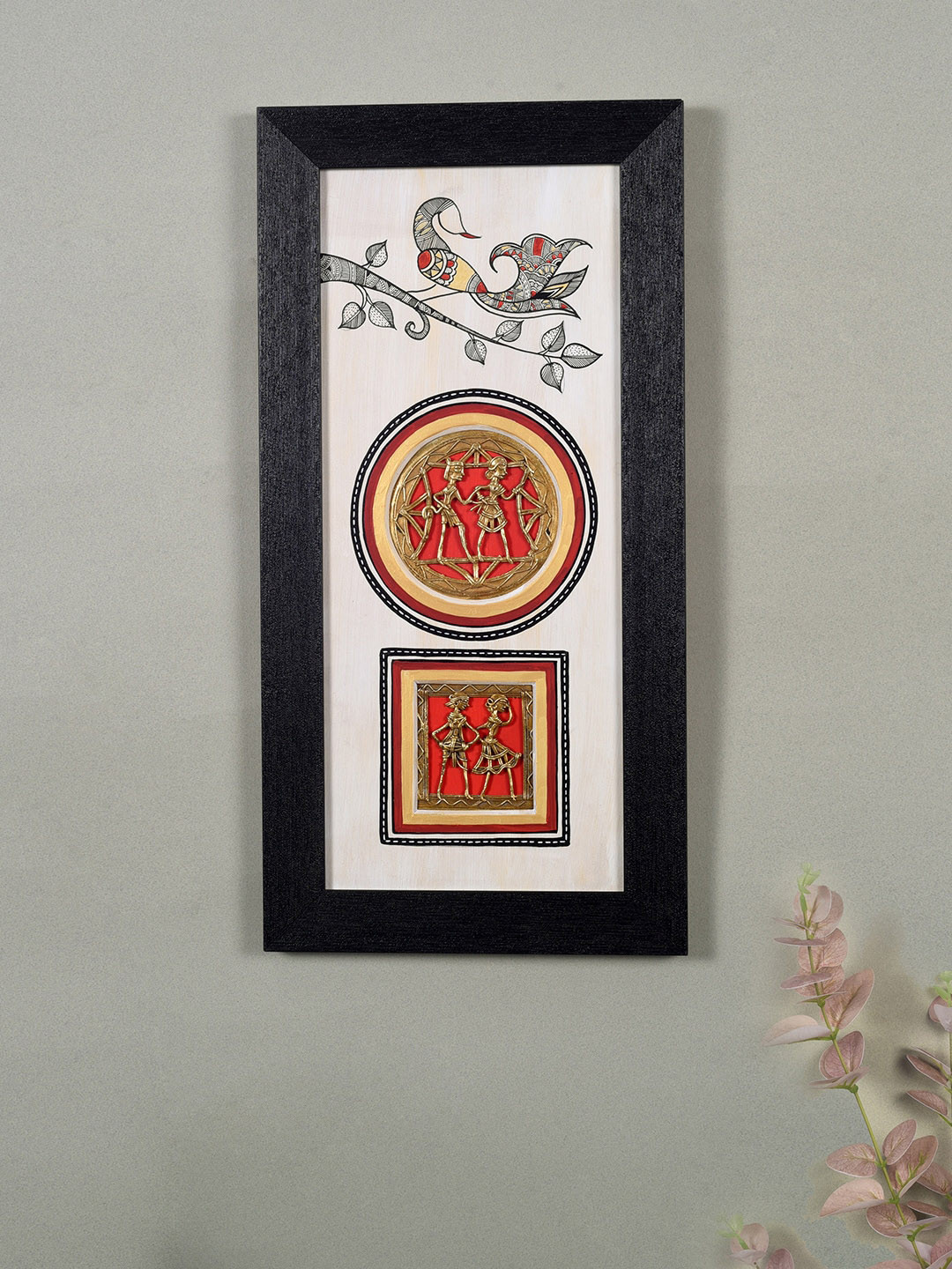 AAKRITI ART CREATIONS Beige & White The Circle Of Warli Painting Wall Art