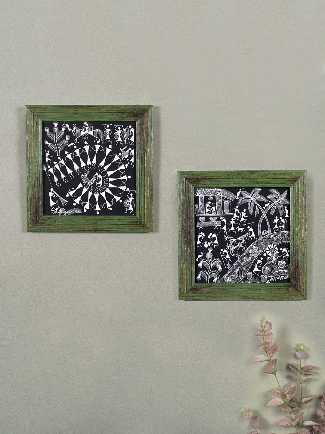 AAKRITI ART CREATIONS Warli Canvas 2 Piece Wall Square Paintings Wall Art - 8.7 x 8.7 In