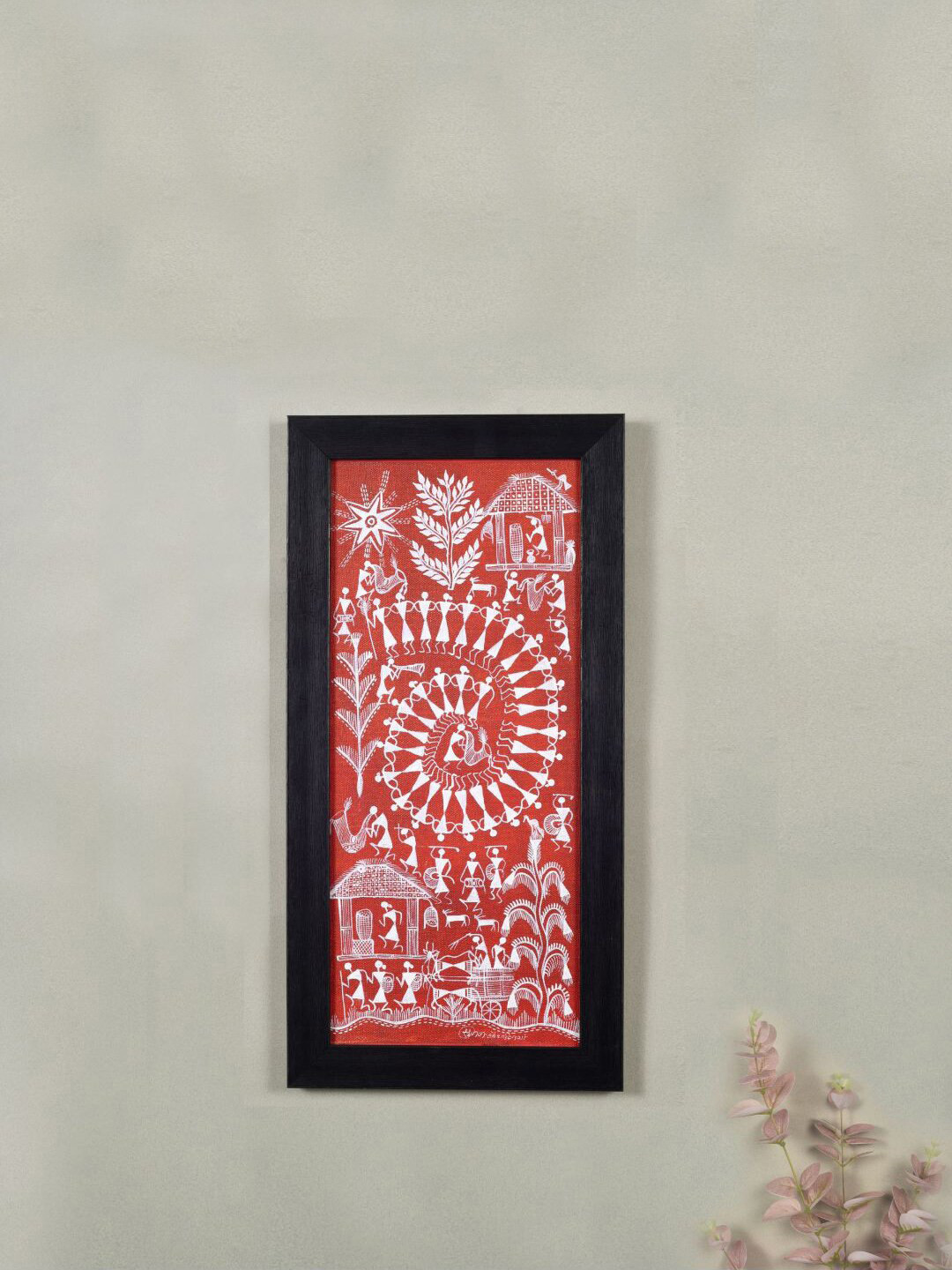 AAKRITI ART CREATIONS Red & White Warli Village Painting Wall Art