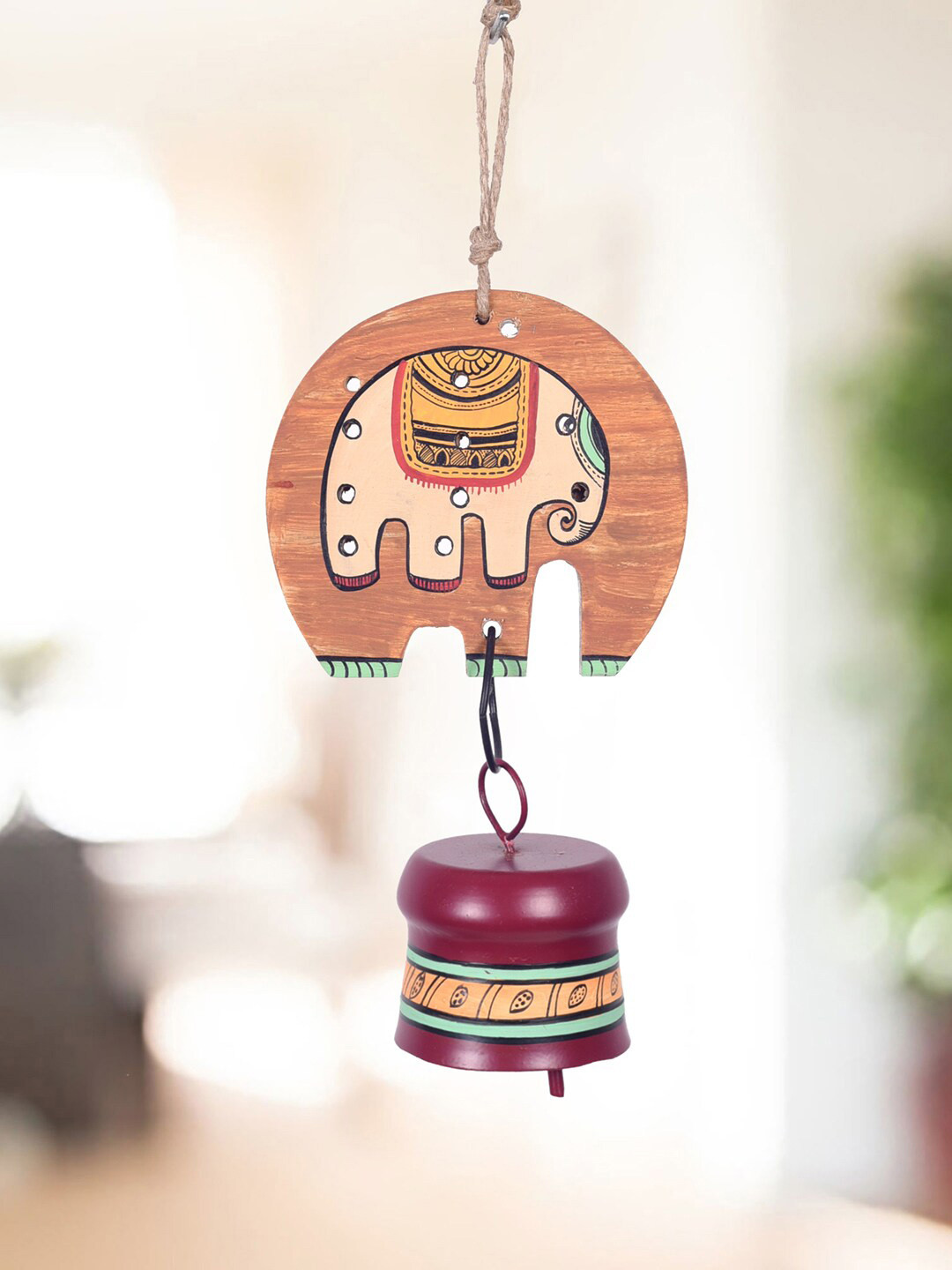 AAKRITI ART CREATIONS Red & Brown Printed Elephant Parade Windchime