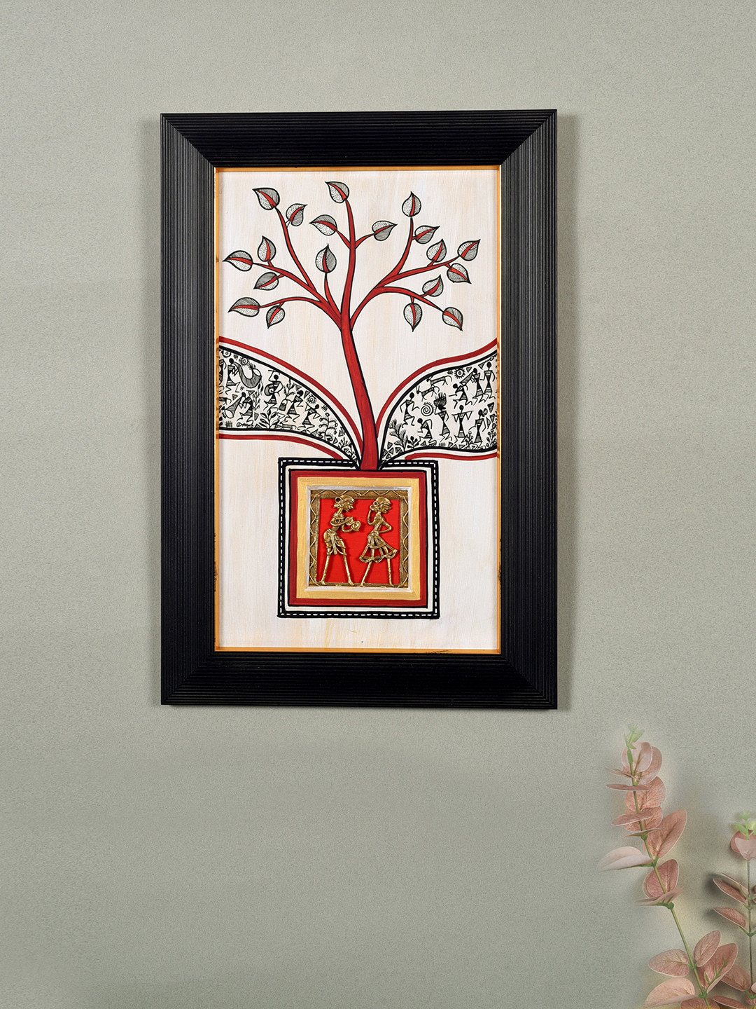 AAKRITI ART CREATIONS Beige & Red Warli Origins Handcrafted Framed Paintings Wall Art