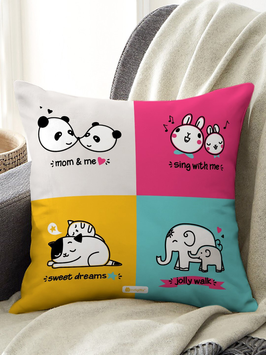 Indigifts Mom and Me Text Printed Cushion