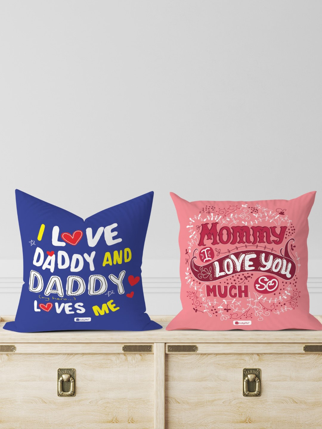Indigifts Blue & Pink 2 Pieces Printed Pre-Filled Cushions