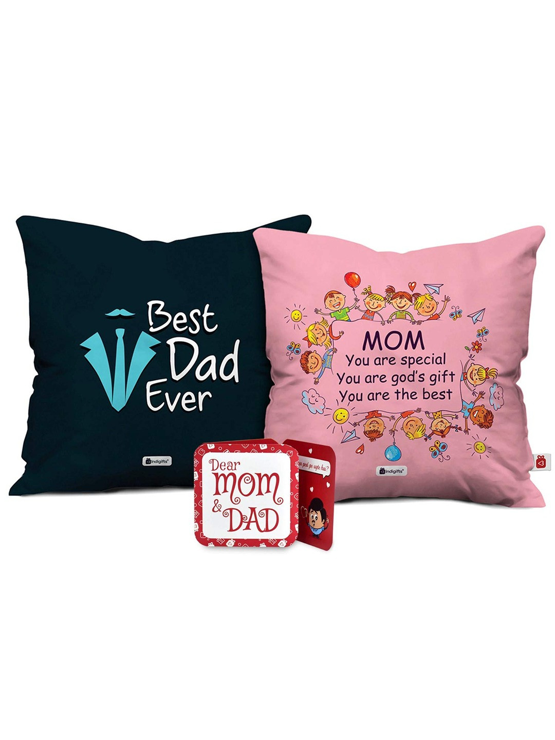 Indigifts Black & Pink 2 Pieces Best Dad Ever and Mom You're Special Printed Cushions
