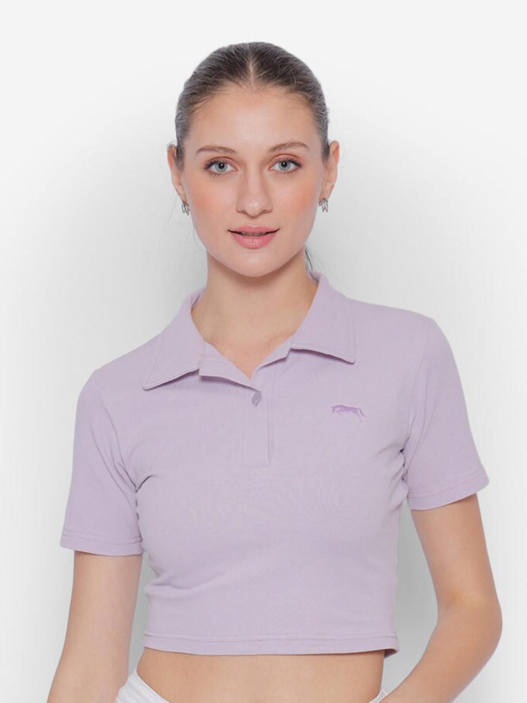 JUMP USA Polo Collar Shirt Style Cotton Crop Top