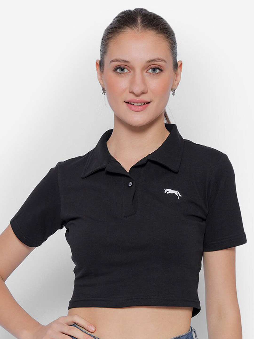 JUMP USA Polo Collar Cotton Crop Tops