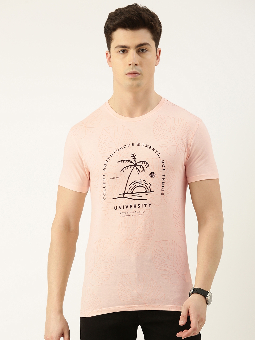 Buy Peter England Casuals Men Graphic Printed Tropical Slim Fit T