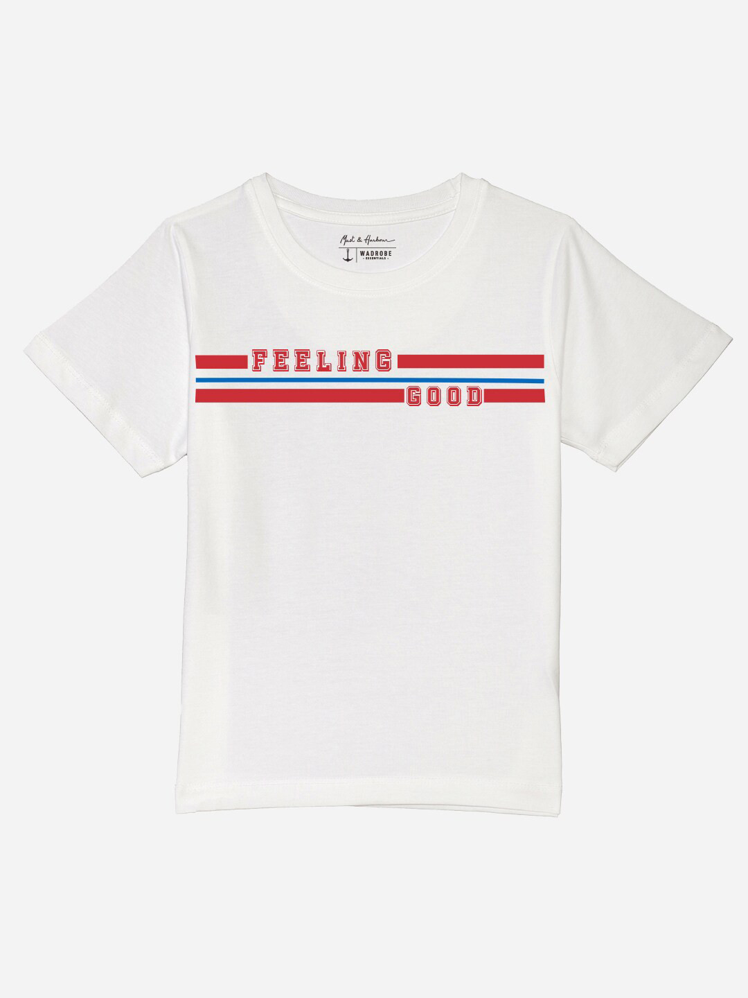 M&H Juniors Boys White Typography Printed Cotton T-shirt