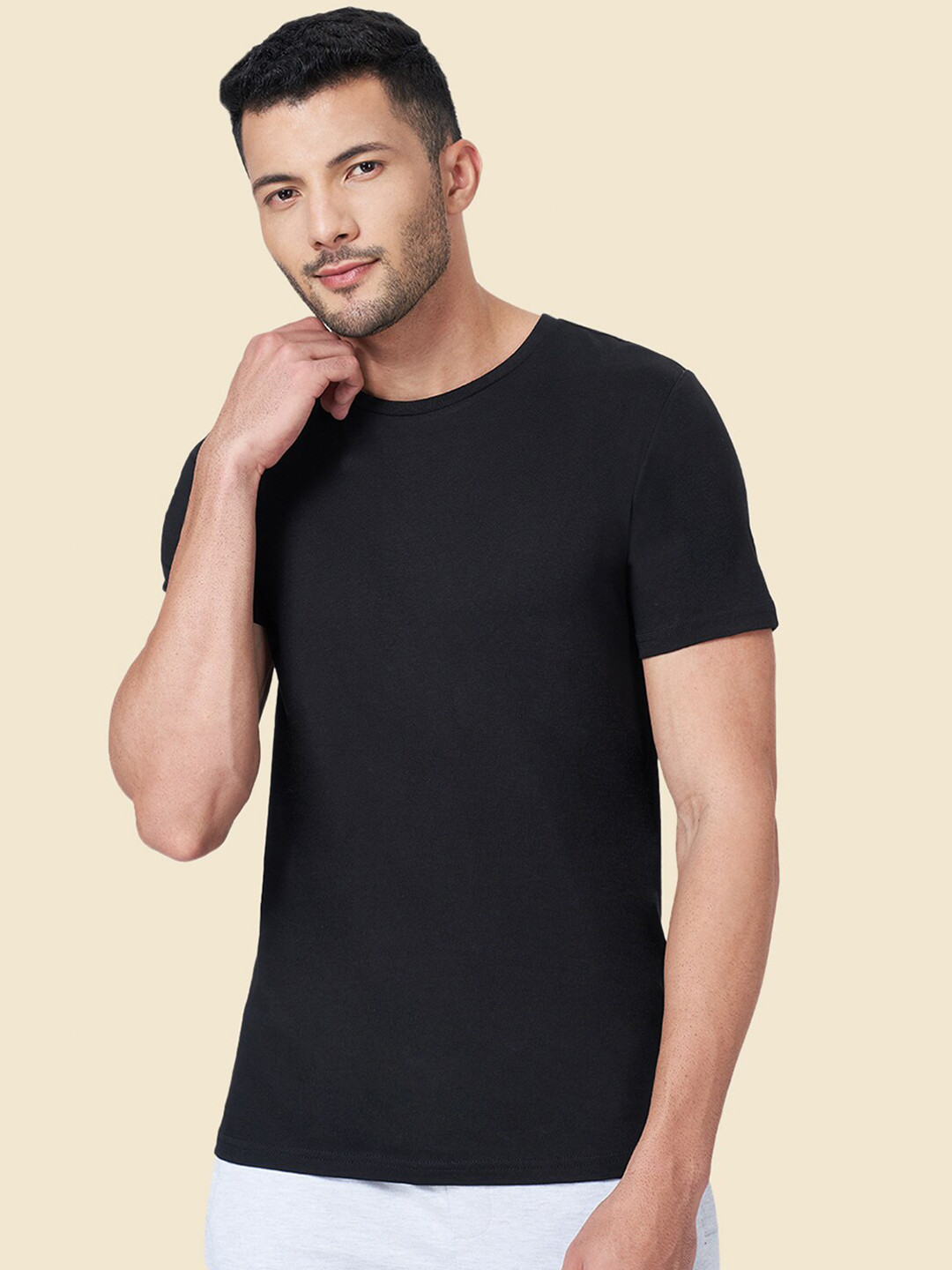 Ajile by Pantaloons Round Neck Short Sleeves Slim Fit Cotton T-Shirt
