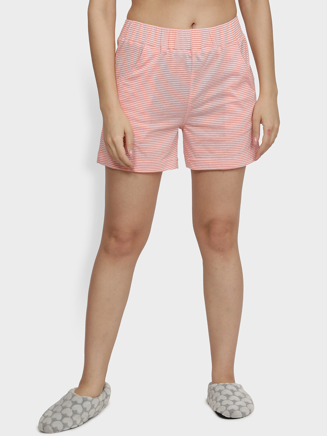 NUEVOSDAMAS Women Striped Mid-Rise Cotton Sports Regular Fit Shorts