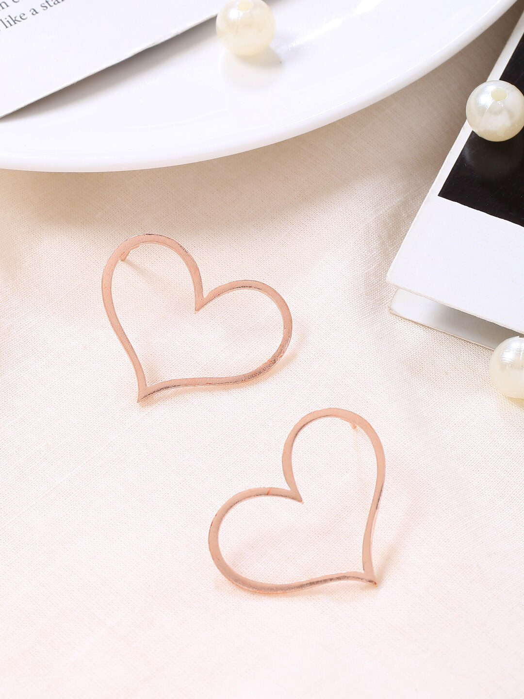 Mitali Jain Rose Gold Plated Heart Shaped Drop Earrings